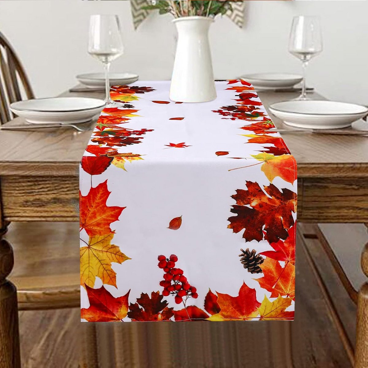 Sfeervolle Tafelrunner met Herfstbladeren en Bloemen voor Binnen en Buiten