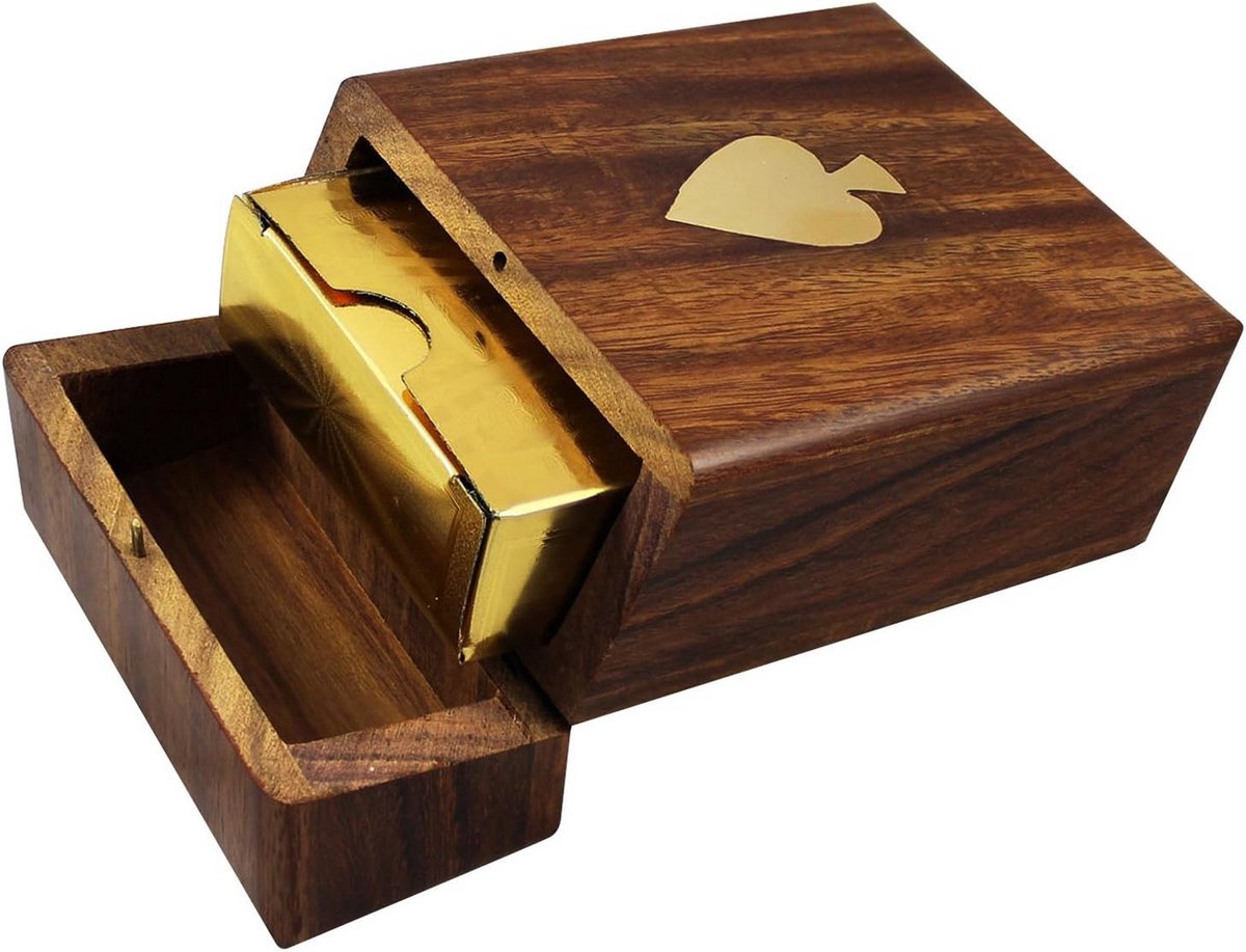 Luxe Gouden Speelkaarten met Handgemaakte Houten Opbergdoos