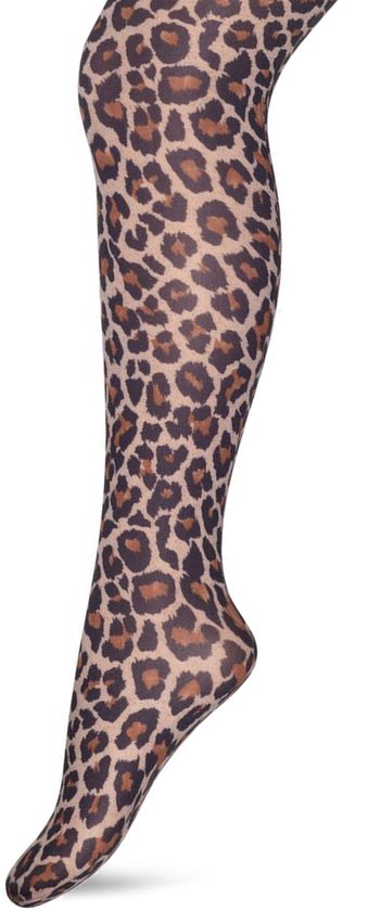 Een close-up van een been met bruine luipaardprint panty.