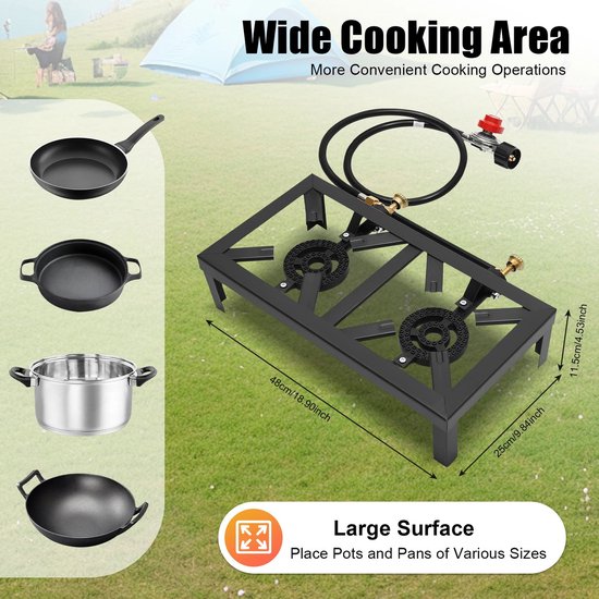 Aafinity Noodpakket - Gasfornuis - Gasfornuis camping - Draagbaar - Metaal - 8000W per brander - met regelaarslang en andere benodigde accessoires van Merkloos — afbeelding 5