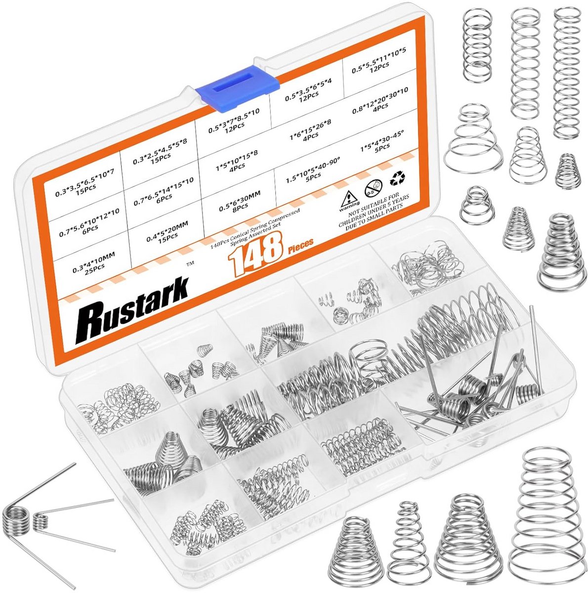 148 Delige Set Kegelveren RVS - Assortiment Conische Compressieveren in 15 Maten