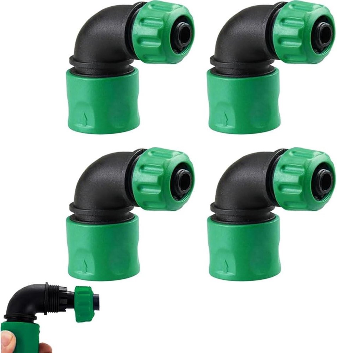 Tuinslang Snelkoppeling Hoekadapter - Tuin Irrigatie - 4 Stuks - Messing - 90 Graden - Gelijkmatige Waterstroom - Voor Tuinslangen - Koperkleurige Fittingen - Geschikt voor Tuin Irrigatie