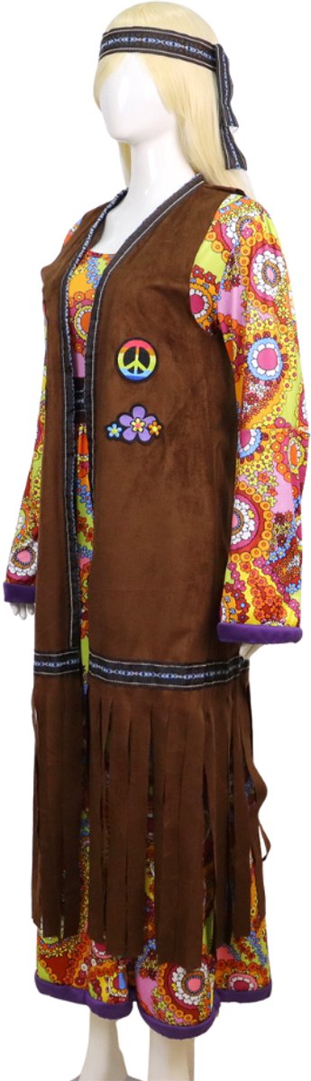 Joya Party® Hippie Jurk Dames met Vest & Hoofdband | Jaren 60 & 70 Flower Power Set | Stretch Lange Jurk | Verkleedkostuum Vrouw | Carnaval, Themafeest & Halloween | — afbeelding 14