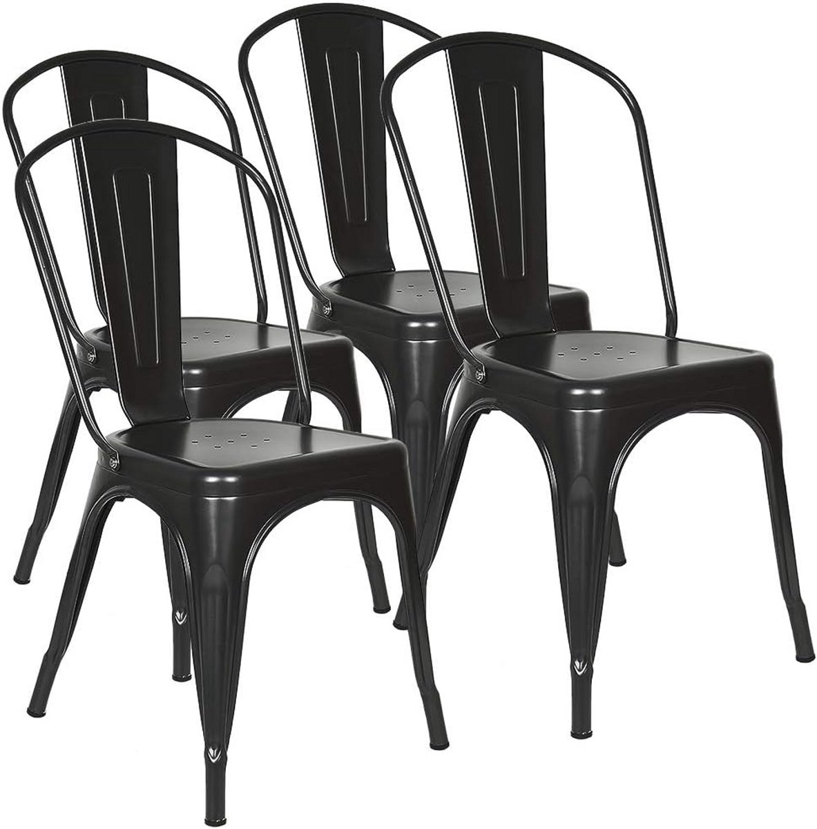 Set van 4 zwarte industriële eetkamerstoelen - Vintage stapelbare metalen tuinstoelen