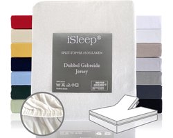Split Topper Hoeslaken Dubbel Jersey Katoen Wit 180x200/210 cm - Geschikt voor Matras Toppers