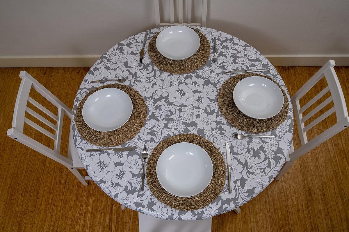 Elastisch Rand Tafelkleed Rond met Bloemenpatroon voor Binnen en Buiten