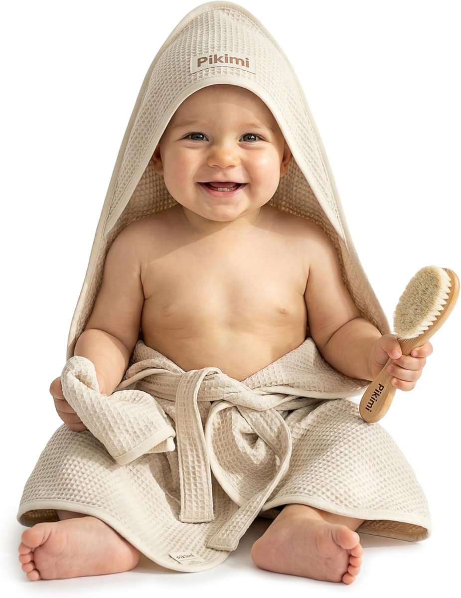 Zachte Baby Badhanddoek met Capuchon - Absorberend Wafelkatoen - Beige