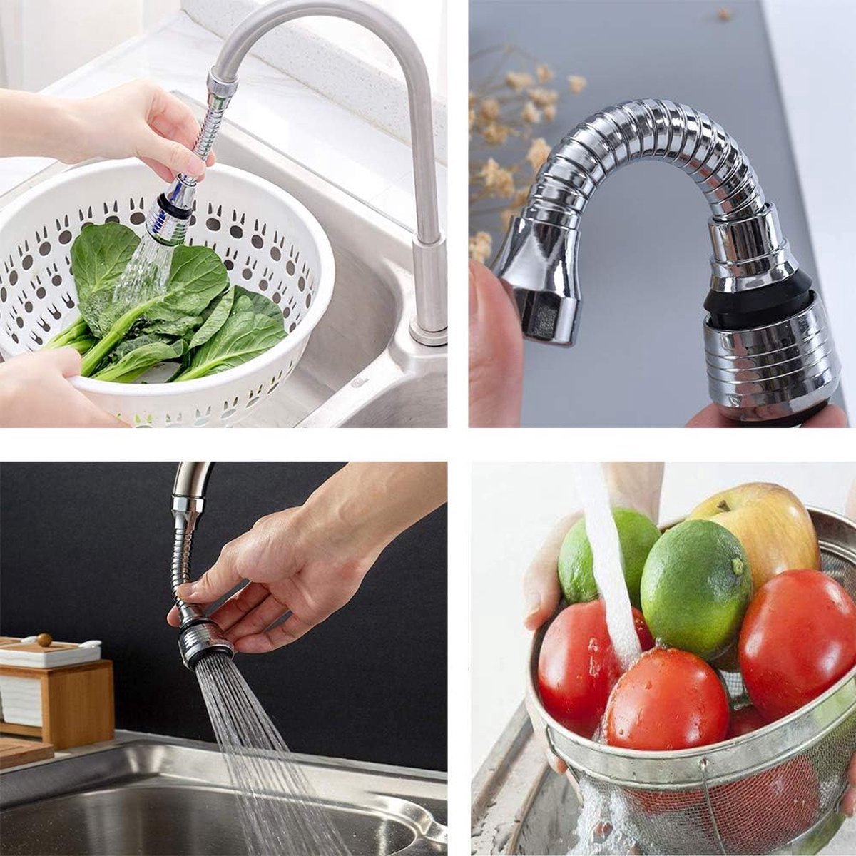 Stunq® Pakket van 2 kraanverlengstukken, kraanslang, flexibele waterbesparende, verlengstuk voor stroomregelaar, kraanzeef, voor keuken, badkamer, gootsteensproeier