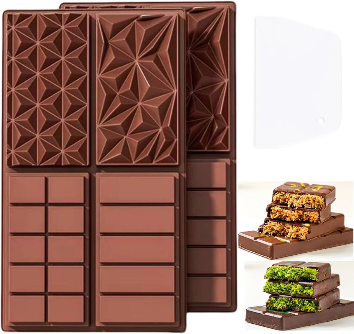 2-delige rechthoekige chocoladevormenset - koffiekleur