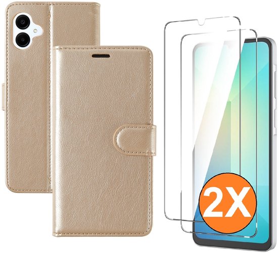 Hoesje geschikt voor Samsung Galaxy A07 hoesje Goud pasjeshouder telefoon hoes - Met screenprotector tempered glass voor Galaxy A07 4G / 5G - 2x