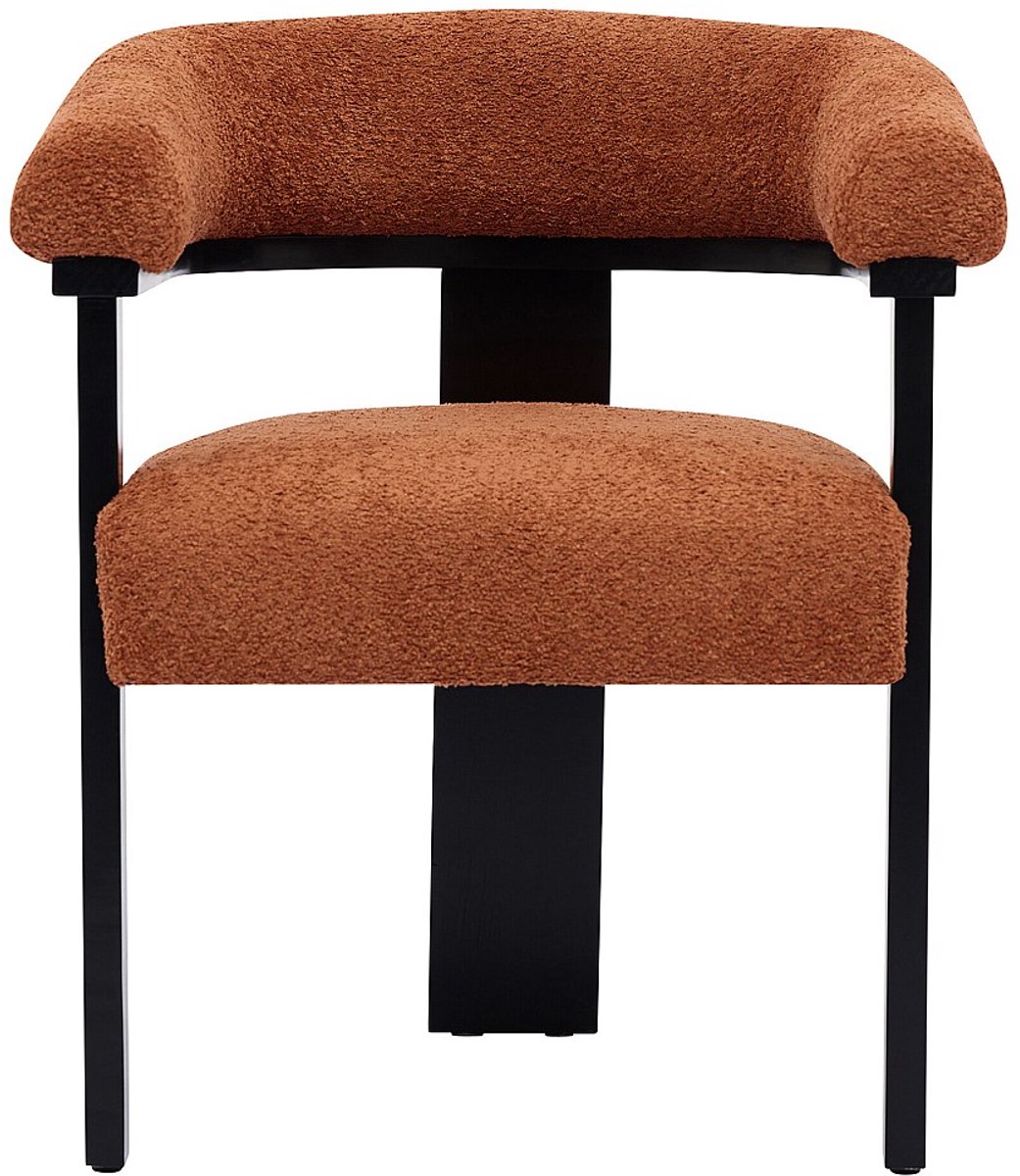 Vente-unique Set van 2 stoelen met armleuningen van boucléstof en heveahout - Terracotta en zwart - LIVELIA