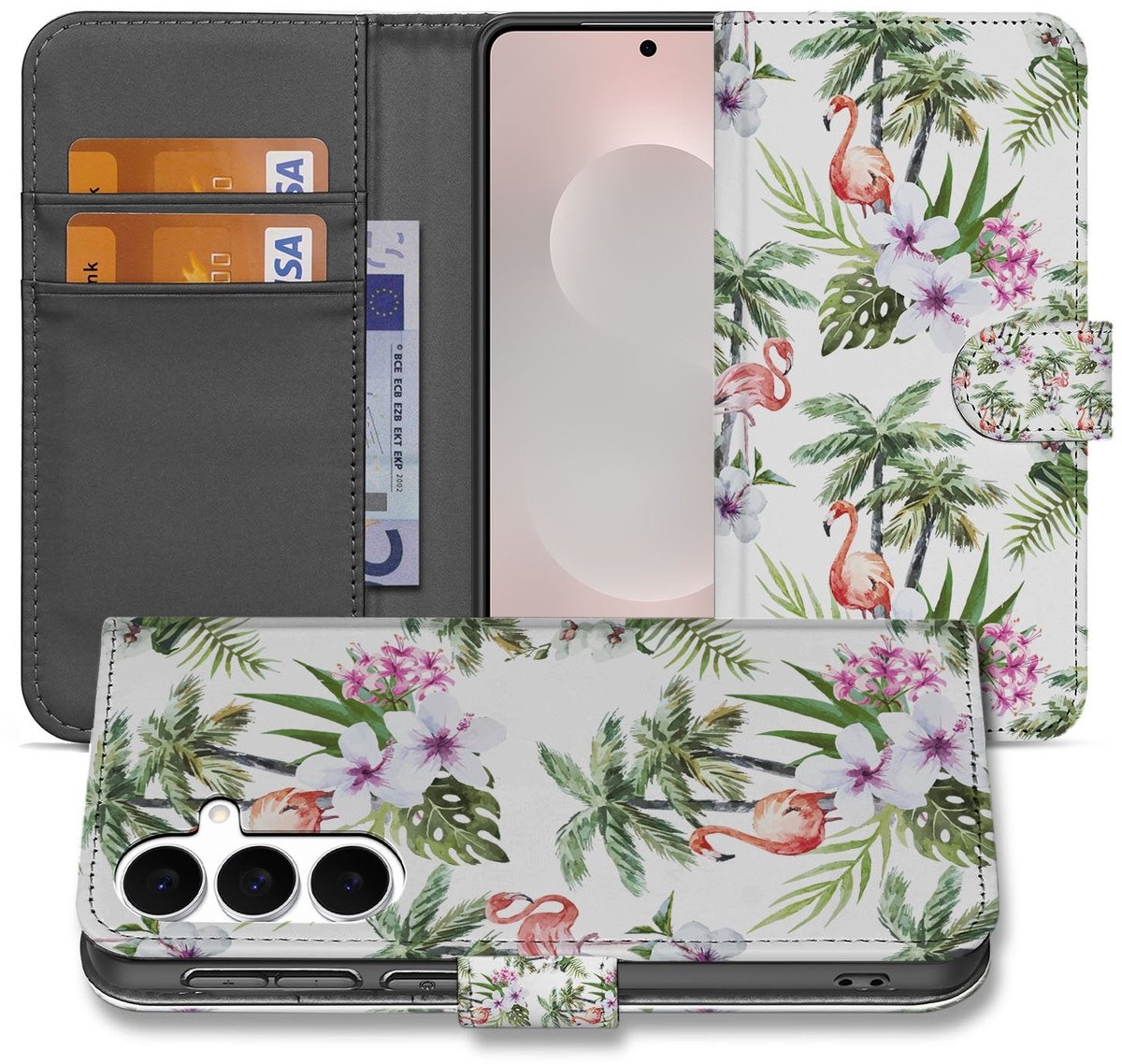 Samsung Galaxy S25 FE Telefoonhoesje met Pasjes Flamingo Palms