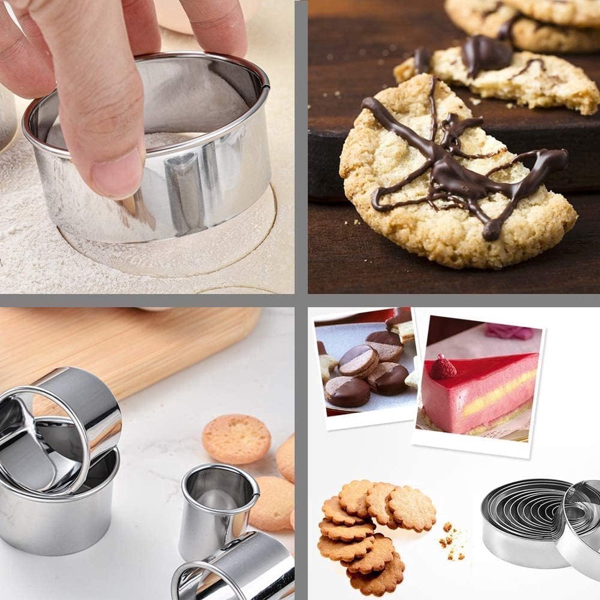 Stunq® Set van 12 stuks mini ronde geribbelde uitstekers, fondant mousse uitstekers, roestvrij stalen cirkel koekjessnijder ring, scone cutter, voor gebak / donut / fondant mousse / bakken cake DIY