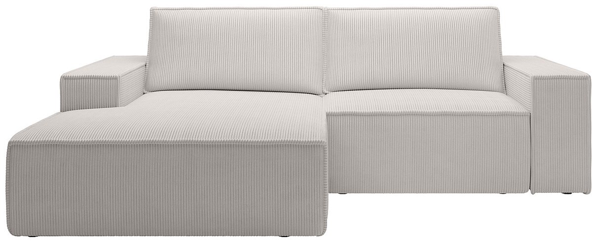Vente-unique Kleine slaapbank met linkerhoek in beige ribfluweel AMELIA