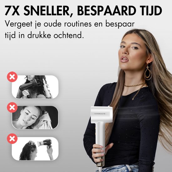 Sansbeauté® Föhn met Diffuser - Krullen - 110.000RPM - Ionische Haardroger met Borstel - 3 Standen - 3 Opzetstukken - Reisföhn - Sèche Cheveux - Krul Feun Set - Haarföhn met Defuser - Hair Blow Dryer - Kappersfohn - 2000W