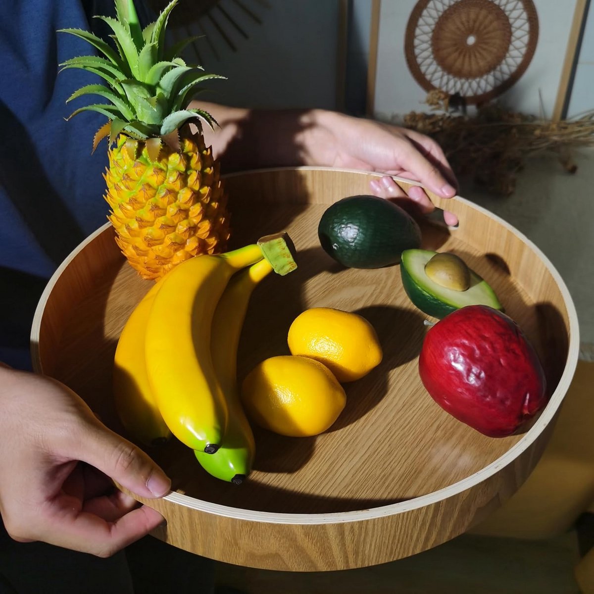 Ronde Houten Dienblad met Handvatten 40 cm - Serveerplank voor Borrelhapjes en Ontbijt — cadeau in Cadeau-ideeën - foto 3