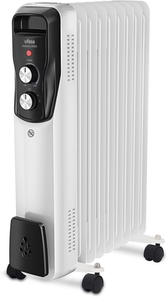 Oliegevulde Radiator met 9 Elementen - 2000W - Verstelbare Thermostaat en Wielen