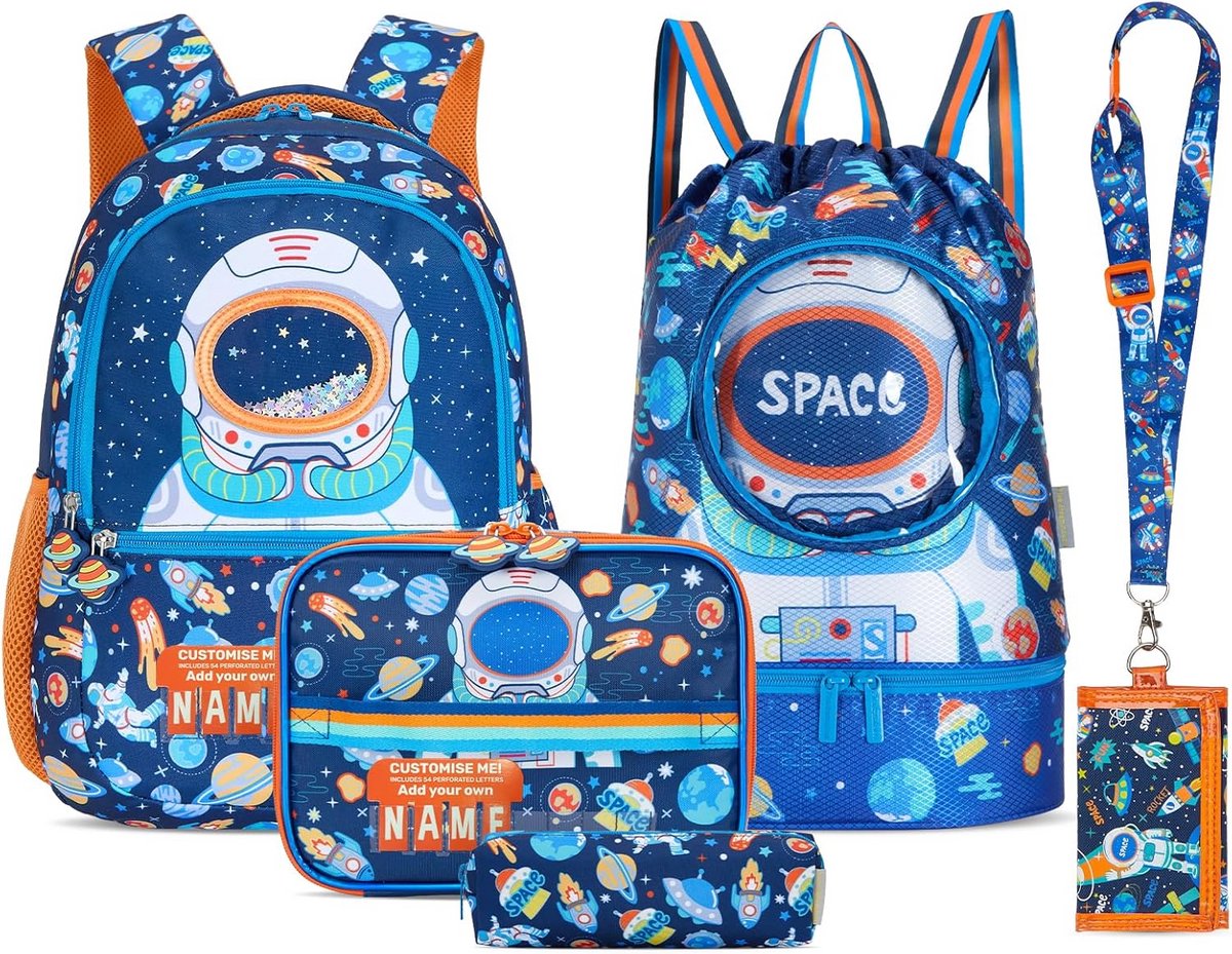 Set van 5 Schooltassen Jongens Basisschool 1e t/m 3e Klas - Rugzak, Lunchtas, Gymtas en meer - Waterafstotend