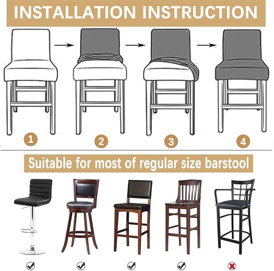 Instructies voor het installeren van een barkrukhoes en een reeks verschillende barkrukken.