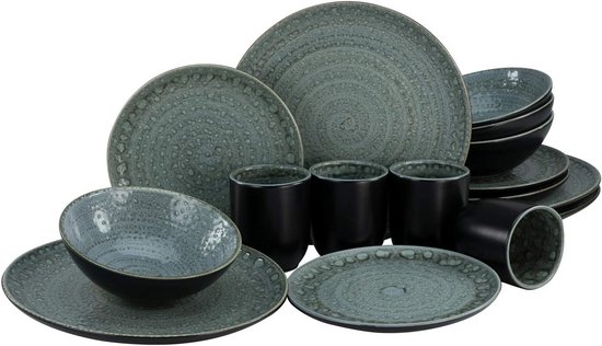 CreaTable, Vesuvio Series 17872 Zwart Servies Set 6 Stuks