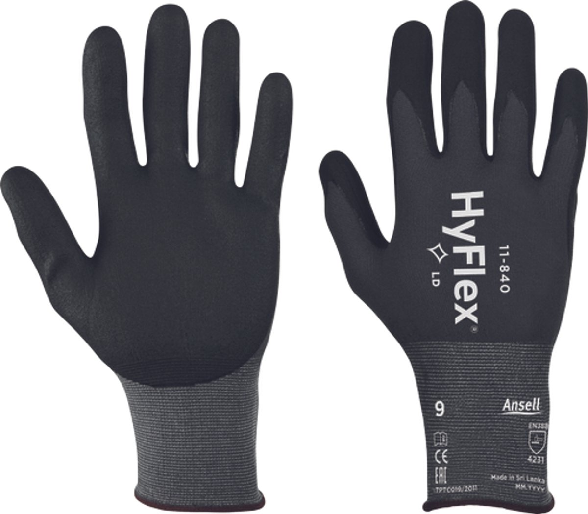 Ansell 11-840 HyFlex handschoen 01080097 - Grijs/Zwart - 11