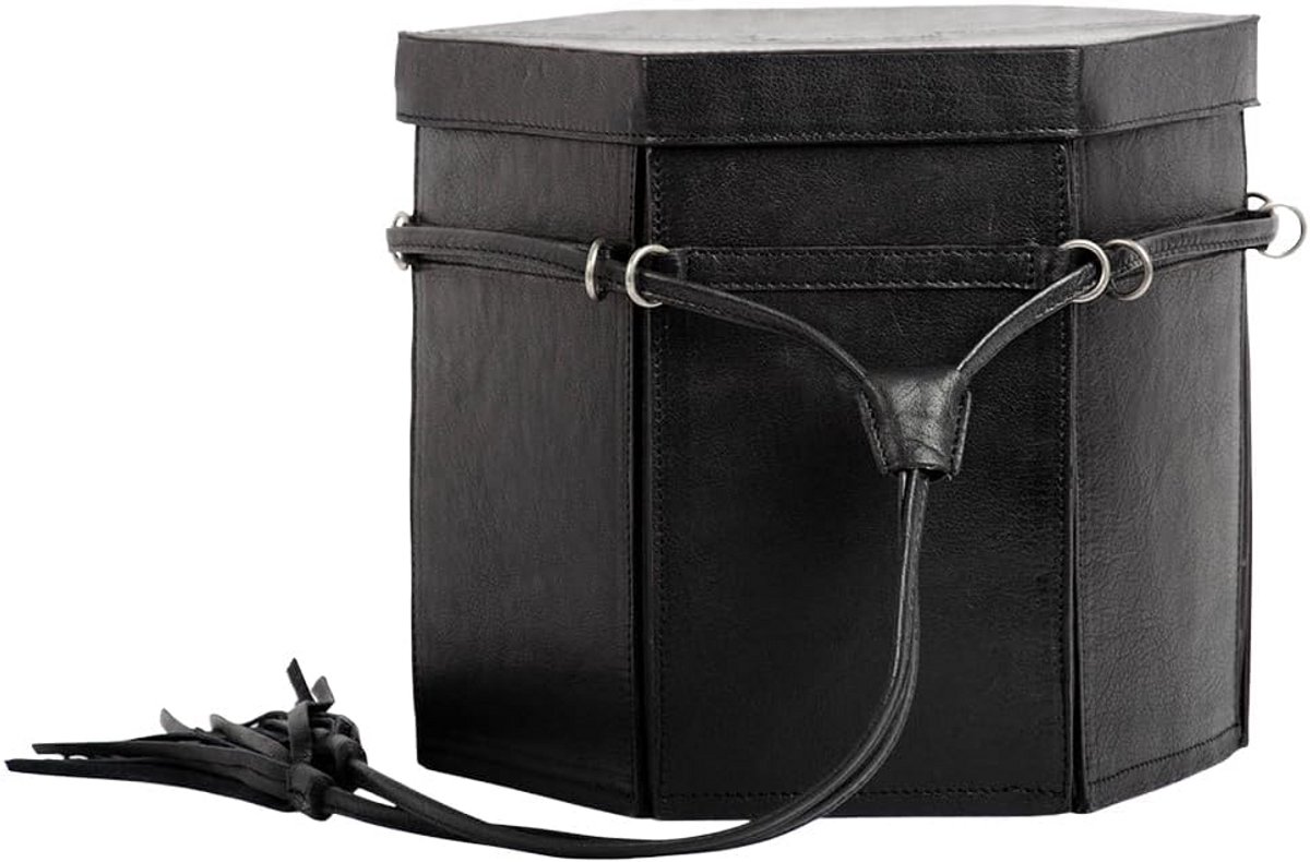 XL Handgemaakte Leren Opbergdoos met Deksel voor Brei- en Haakaccessoires