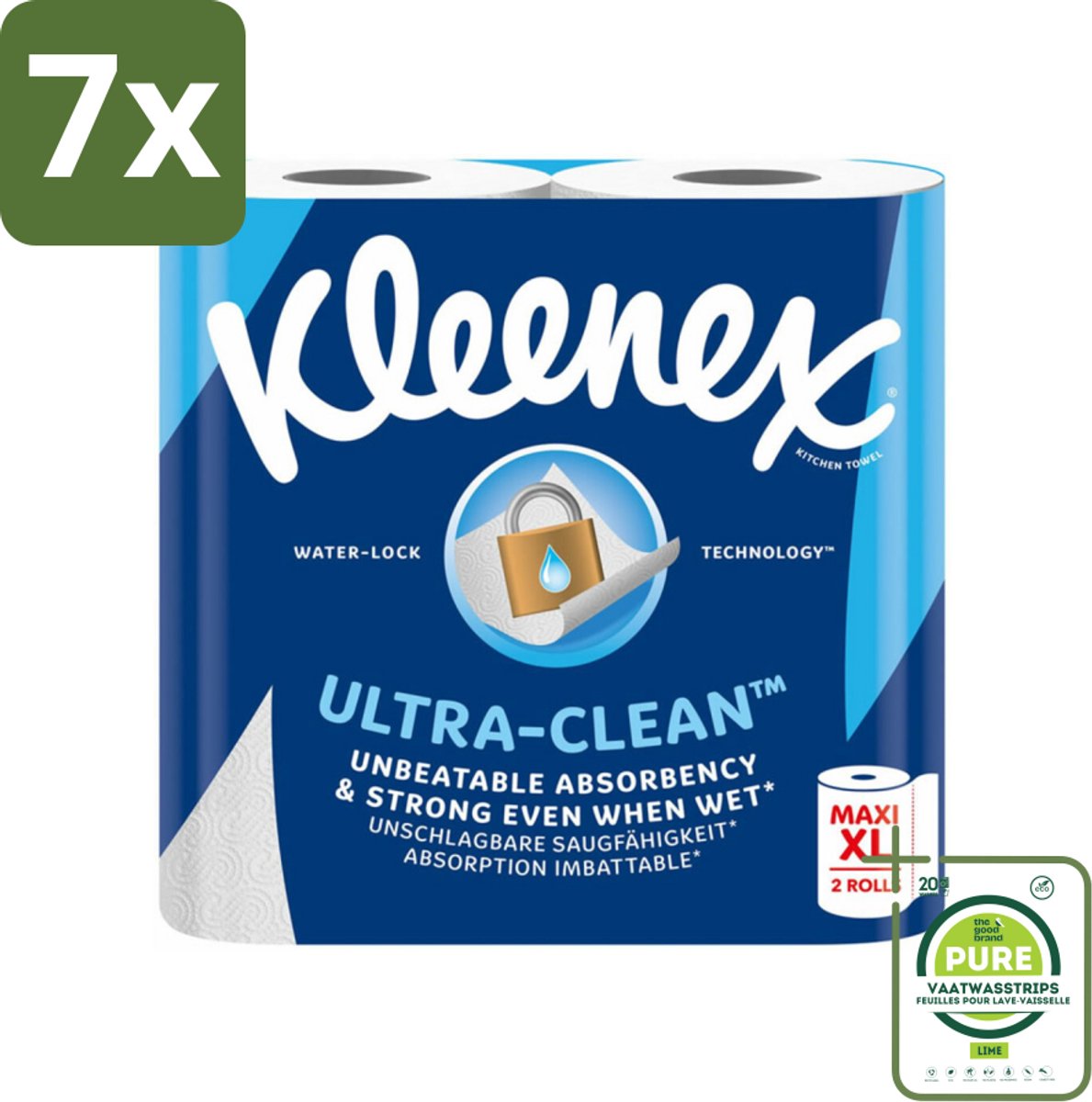 7 x Kleenex Keukenpapier Ultra Clean Maxi XL 2 stuks per verpakking - Grootverpakking - Keukenpapier - Papierhanddoek - Ultra Schoon - Maxi Rol - Absorptievermogen