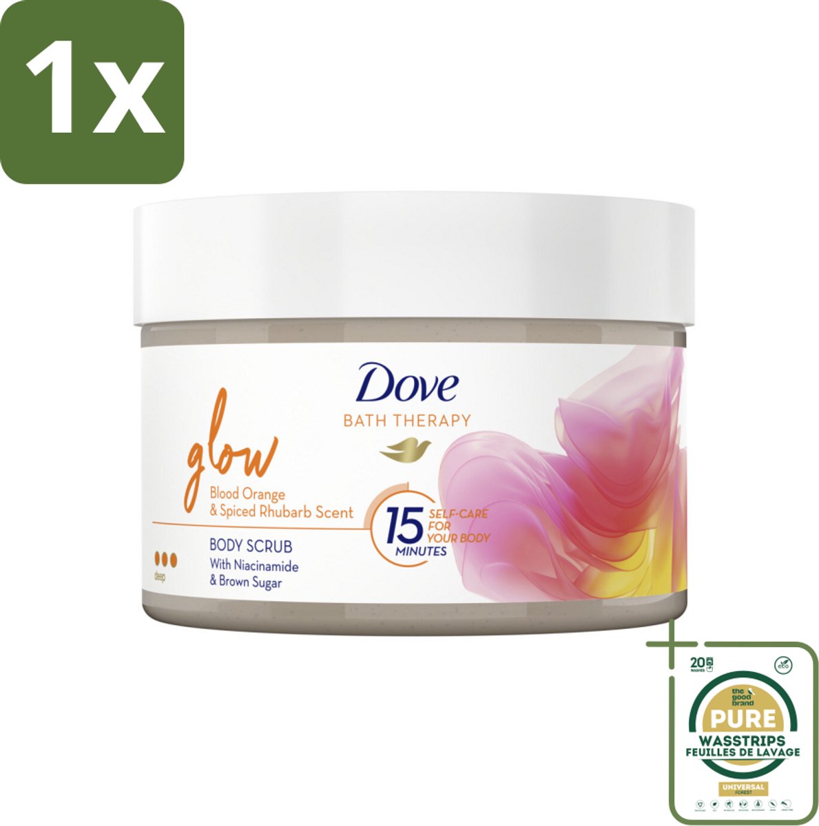 1 x Dove Bath Therapy Glow - Bodyscrub - Bloedsinaasappel & Rabarber - 295 ml- Huidverzorging - Stralende Huid - Bodyscrub - Exfoliatie - Niacinamide