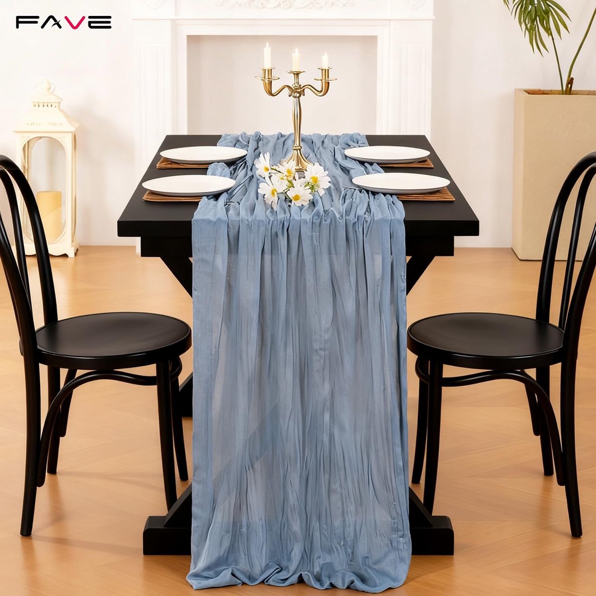 Boho Kaasdoek Tafelloper Stof 304cm Rustiek Blauw Voor Bruiloft en Feestdecoratie