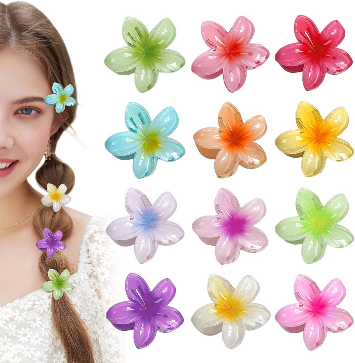 12 Stuks Decoratieve Bloemen Haarspelden - Antislip Haarclips Bloemvorm voor Dames
