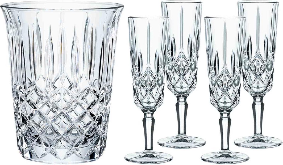 Luxe Champagneglazen Set van 4 met Koeler - Kristalglas 155 ml Inhoud