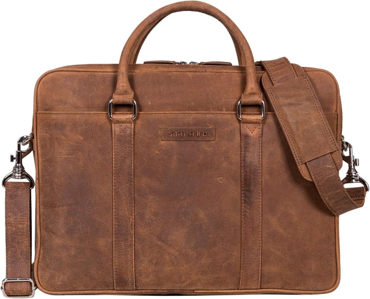 Leren Aktetas 16 Inch Vintage Schoudertas met Laptopvak voor Heren en Dames