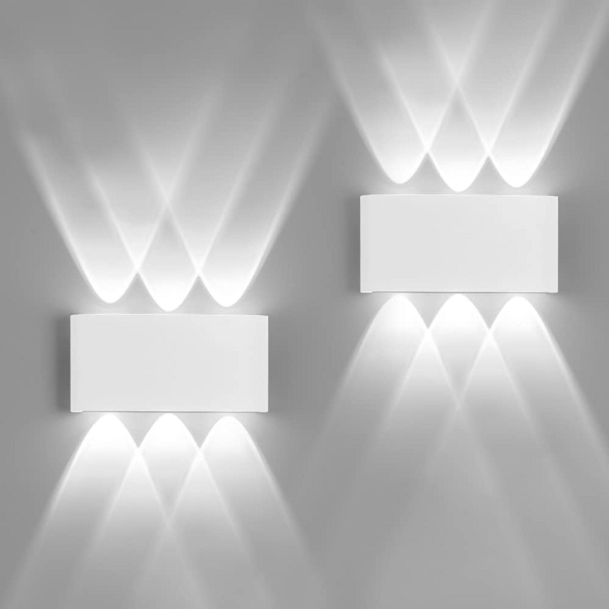 Set van 2 Binnen en Buiten Wandlampen LED IP65 Waterdicht 12W Koud Wit Licht