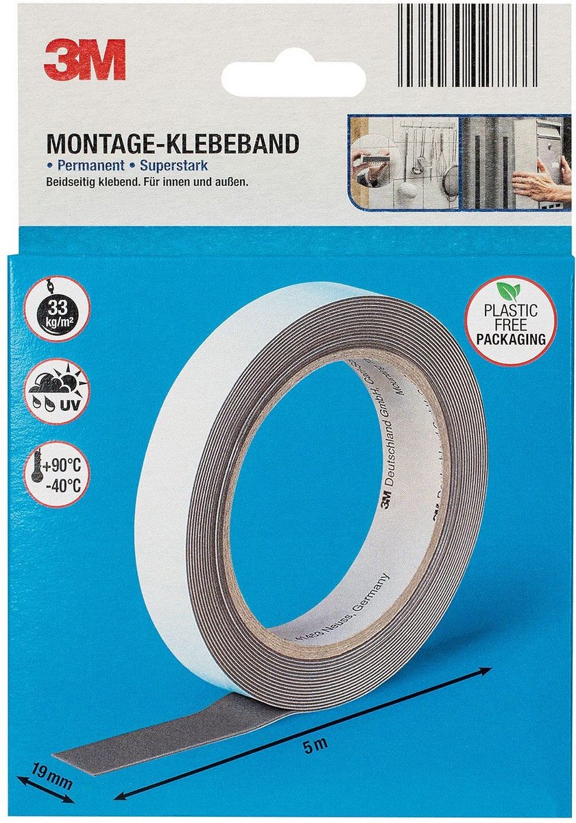 Sterke Dubbelzijdige Montage Tape Permanent Waterdicht voor Binnen en Buiten 19mm x 5m
