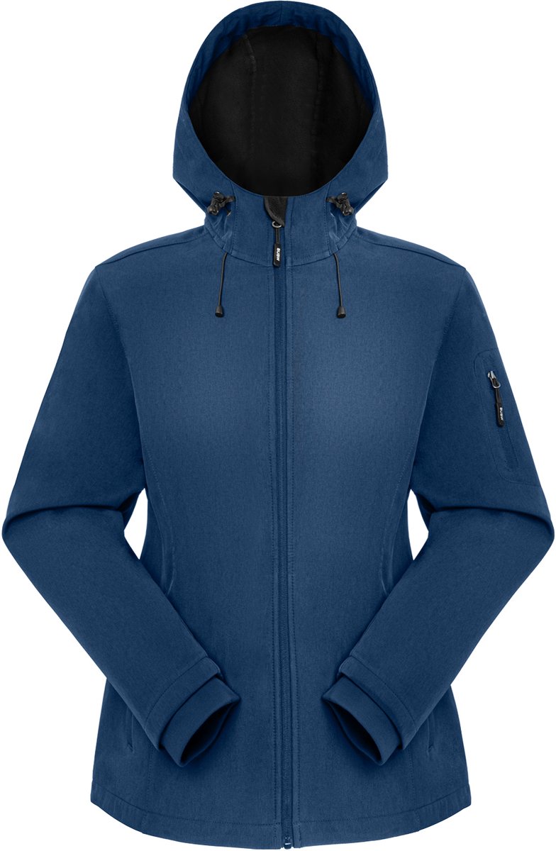BUBW® Softshell Jas - Softshell Jas Dames Waterdicht - Waterdicht Winddicht Outdoorjas Warme Fleece Voering - Met Capuchon - Donkerblauw - Maat M