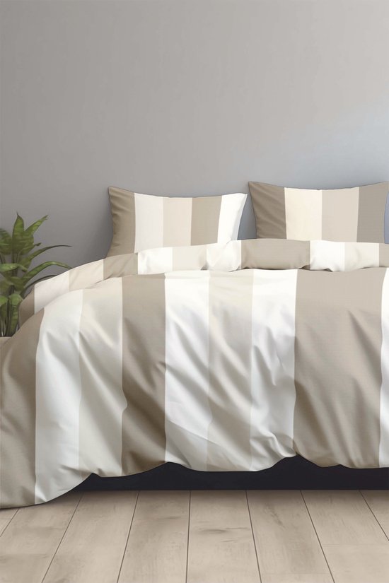 Dekbedovertrek Flanel - Winter - 2 personen - 200 x 200 cm - Lines Beige van Présence. — afbeelding 5