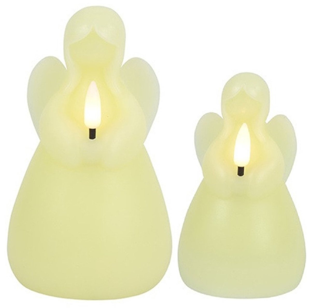Countryfield Engel LED kaarsen - creme wit - 2x st - H11,5 en H14,5 cm - wax kaarsen op batterijen - kerst