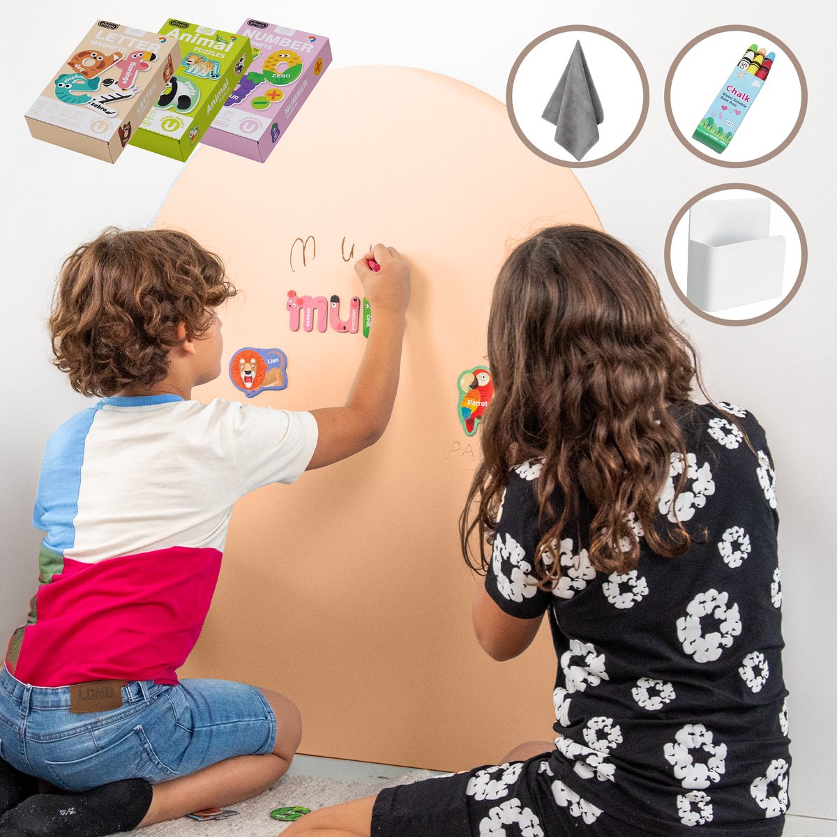 Elissio® Magneticoo Magnetische Muursticker 100x80 cm - Magneetsticker met krijtbordfunctie - Perzikoranje - Magneetbord voor Kinderkamer - Boogvorm - Inclusief Magnetische accessoires