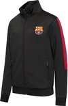 Zwarte trainingsjas met rode en blauwe strepen op de mouwen en het FC Barcelona-logo.