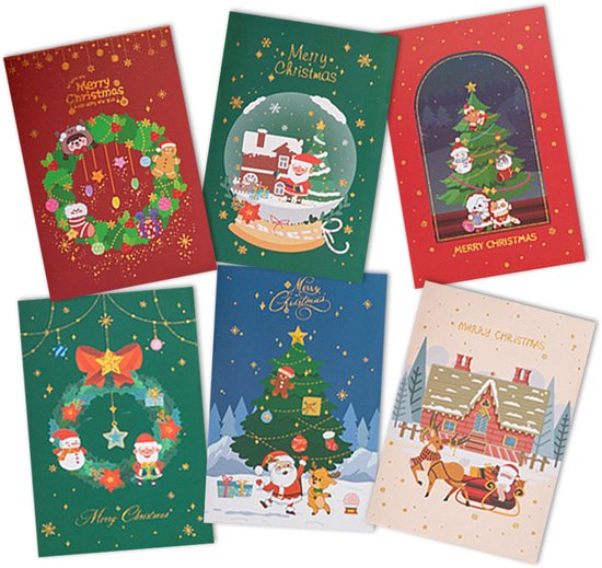 Q2P - Kerstkaarten - Met Envelop - Kerstversiering - Decoratie - Wenskaarten - Christmas Card - 6 Stuks