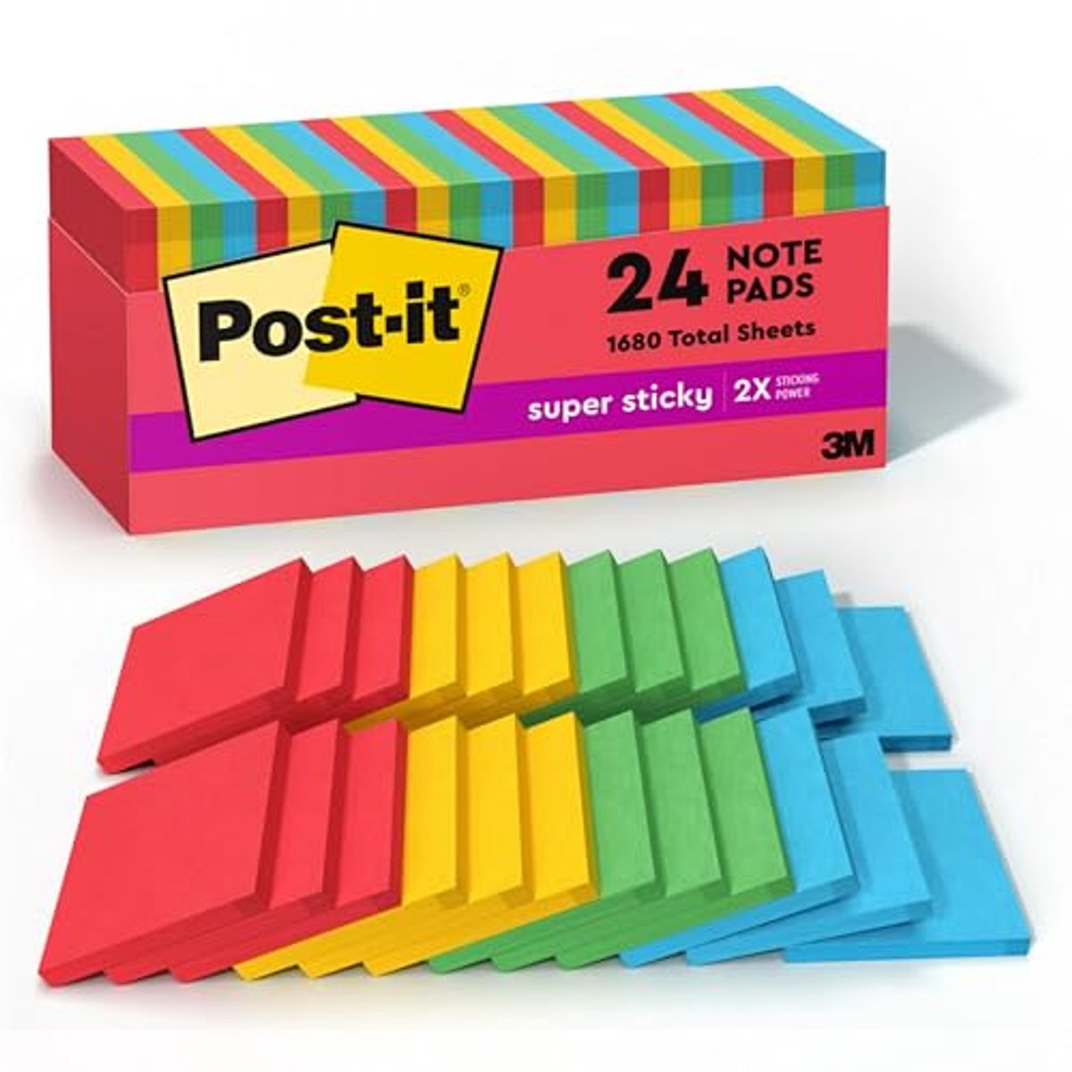 Super Sticky Notities 3 x 3 inch - 24 Pads met 70 Velletjes - Marrakesh Collectie in Kleurrijke Variaties