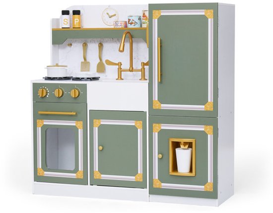 Cuisine Enfants En Bois Avec 17 Accessoires, Boutons Et Son Réaliste