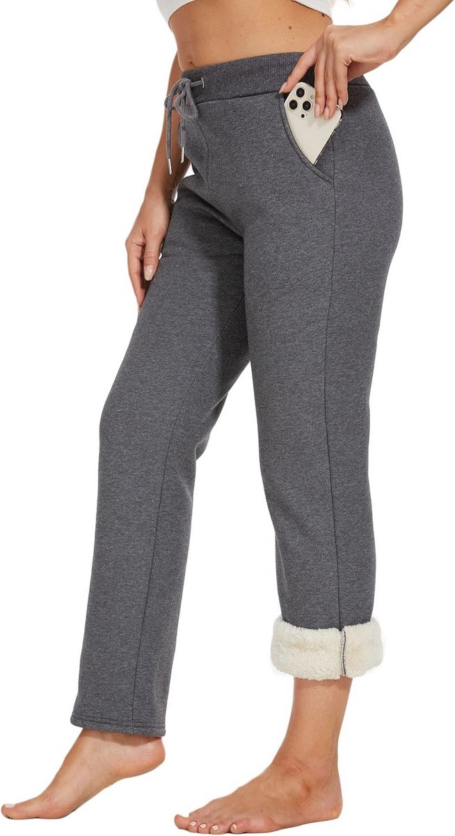 Joggingbroek Dames - Lange Warme Vrijetijdsbroek met Hoge Taille en Zakken