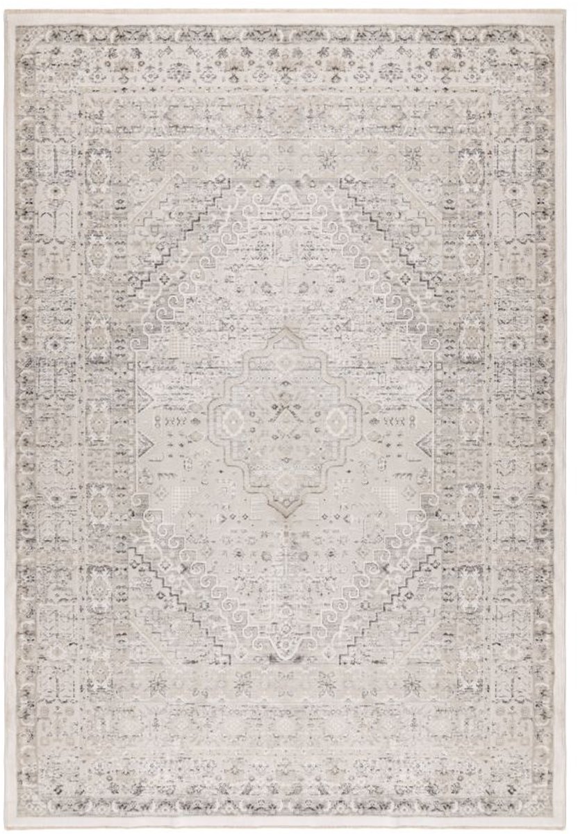 Muratap Vintage Vista Klassiek Laagpolig Vloerkleed Crème/Zilver- 120x170 CM Grijs