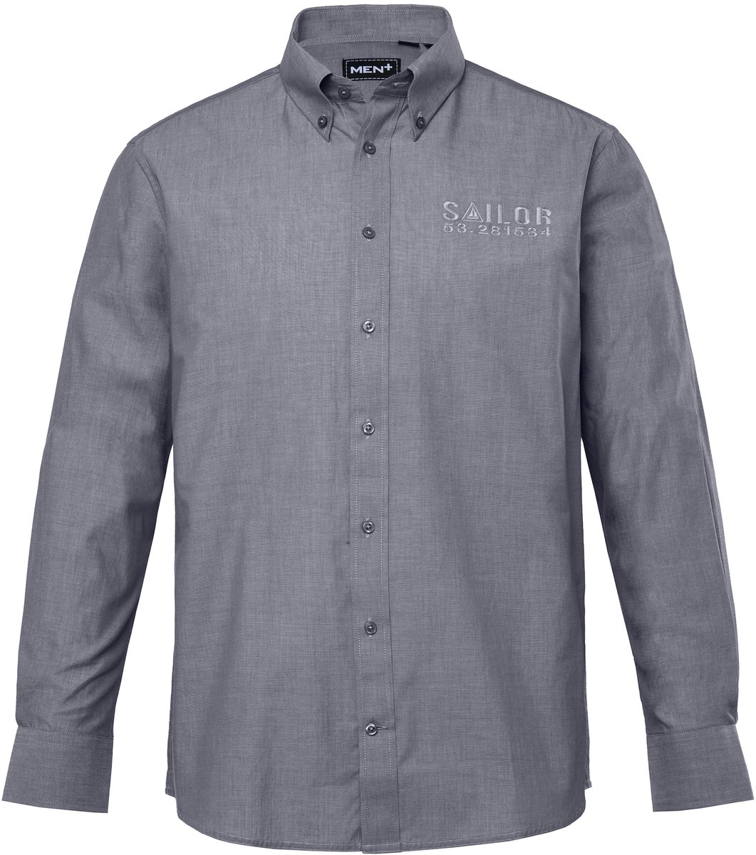 Men Plus - Heren - Overhemd lange mouwen buttondown-kraag Comfort Fit - Grijs - Maat 7XL