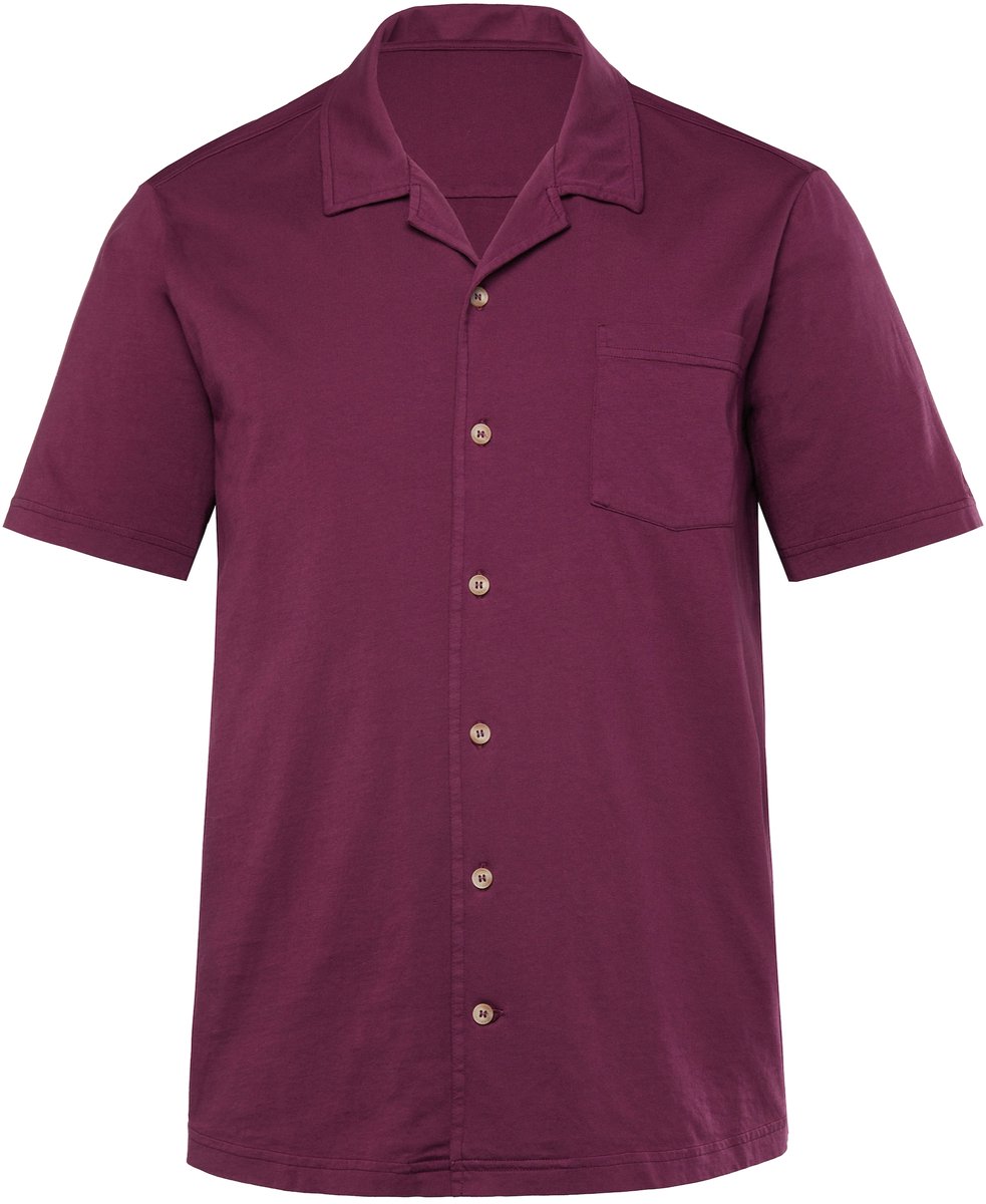 JP 1880 - Heren - Jersey overhemd duurzaam korte mouwen Cuba-Fit - Donkere kers - Maat XL