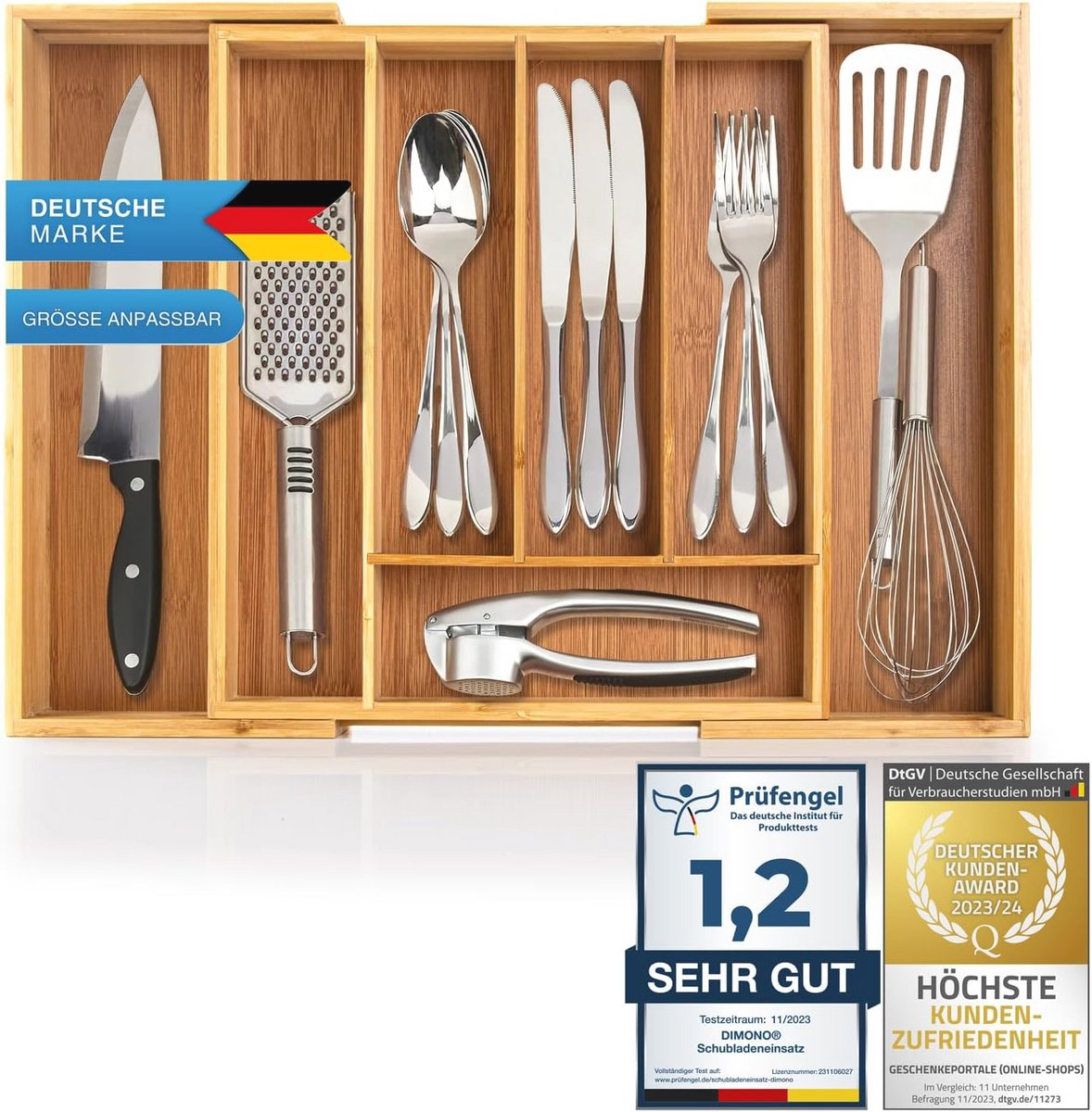 Flexibele Bamboe Lade-inzet - Uittrekbare Organizer voor Keuken, Kantoor en Badkamer
