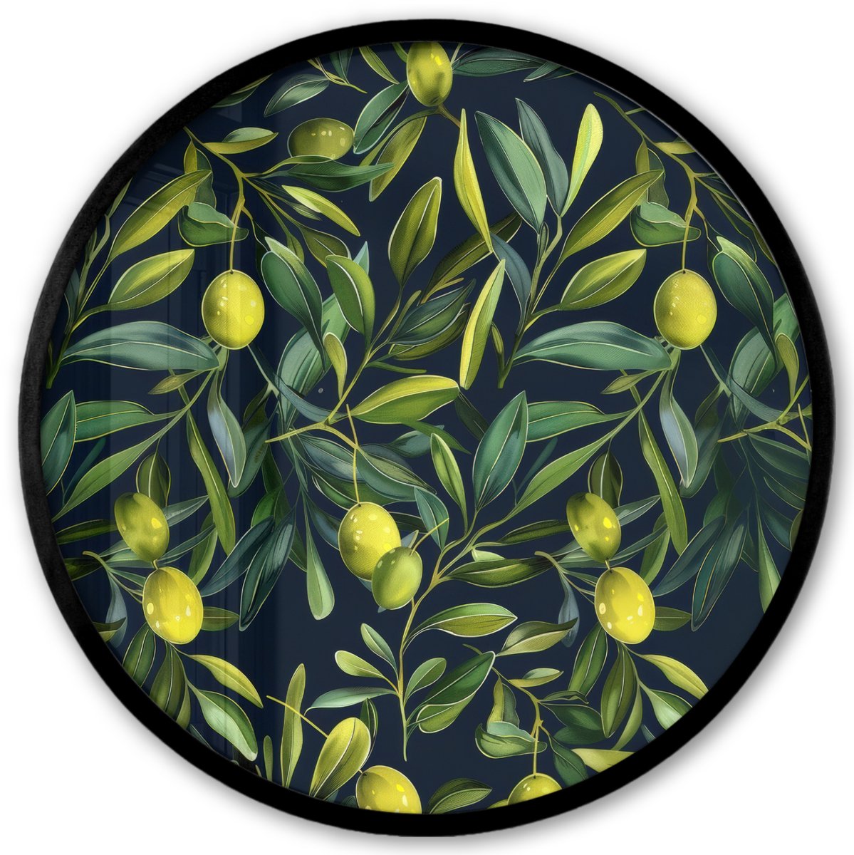 FrameYourWall Poster in lijst Rond - Fotolijst 40x40 cm - Posters - Citroenen - Bladeren - Natuurlijk - Ronde posterlijst zwart - Decoratie - Wanddecoratie woonkamer - Muurdecoratie slaapkamer Multicolor