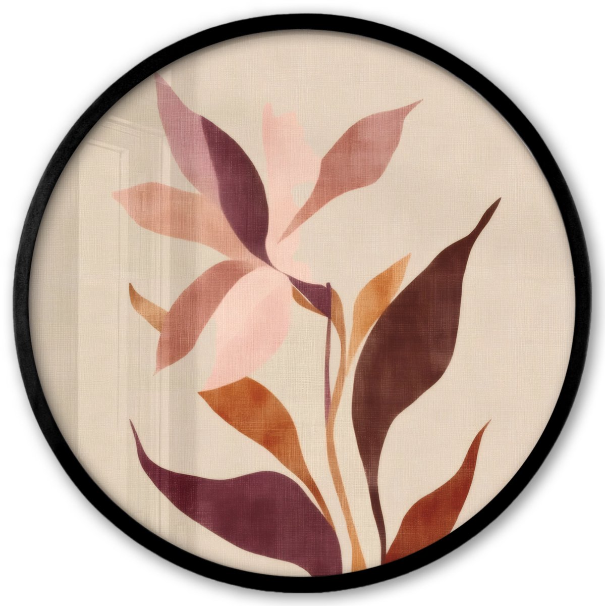 FrameYourWall Poster in lijst Rond - Fotolijst 40x40 cm - Posters - Bloemen - Blaadjes - Minimalistisch - Roze - Ronde posterlijst zwart - Decoratie - Wanddecoratie woonkamer - Muurdecoratie slaapkamer Bloem - Blaadjes