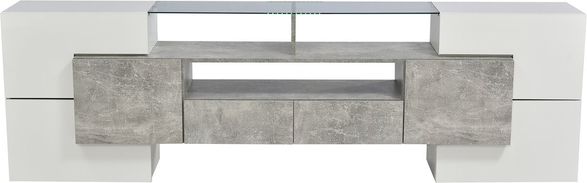 MODFU TV-meubel 200x35x60 cm MDF met hoogglans glasoppervlak, LED-verlichting en veel opbe